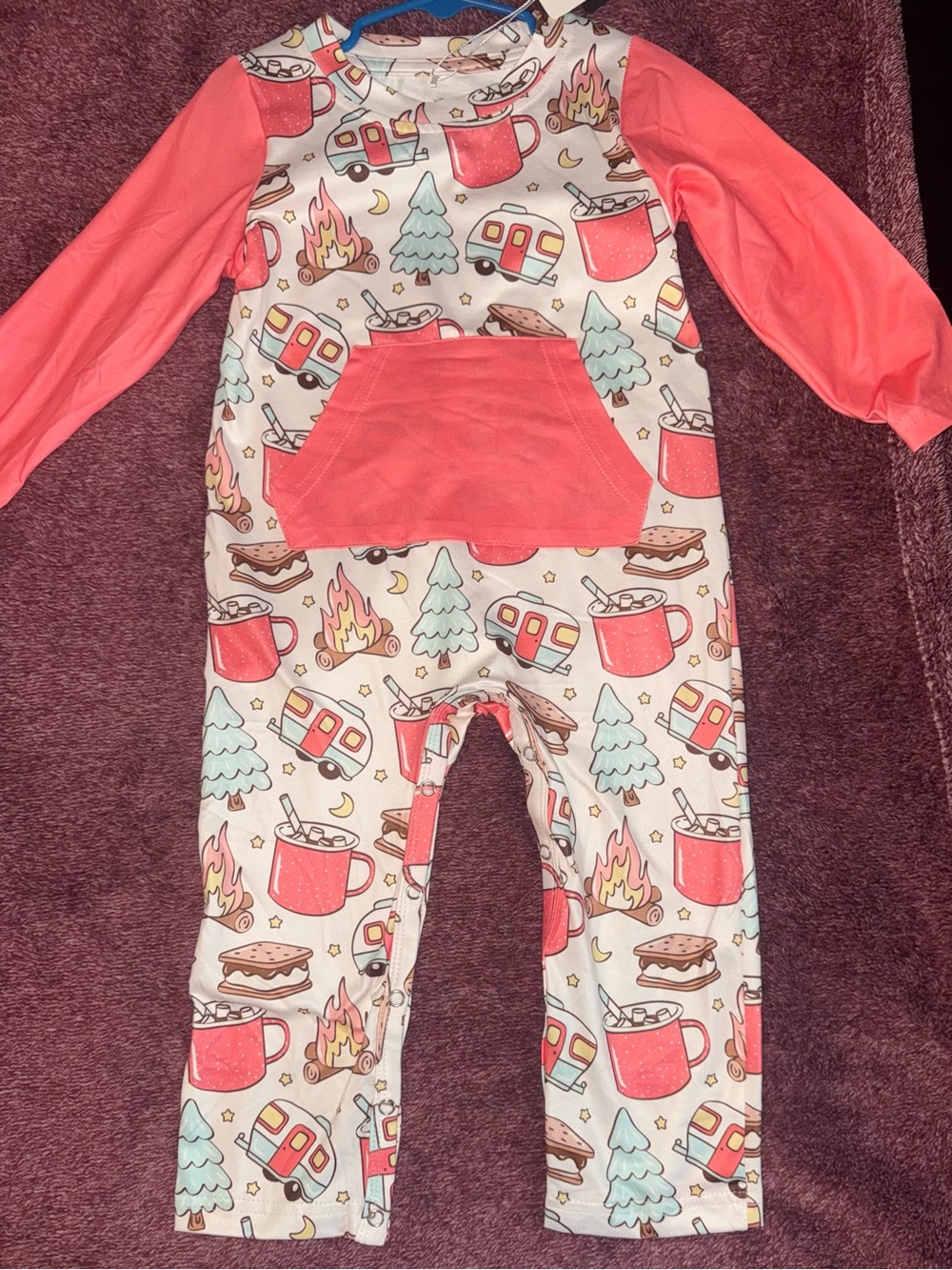 Coral Campfire Print Kids One-Piece Romper